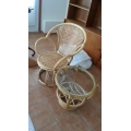 Wicker Chair w Matching Glass Top Side Table
